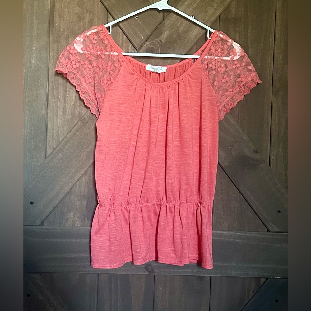 Coral Lace Sleeve Top